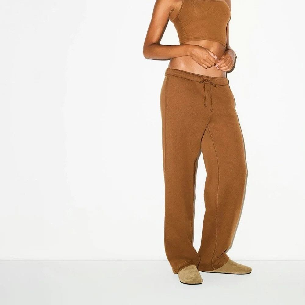 NWT SKIMS Cotton Fleece Straight Leg Pants Bison L Oversized Limited Edition - Picture 5 of 11